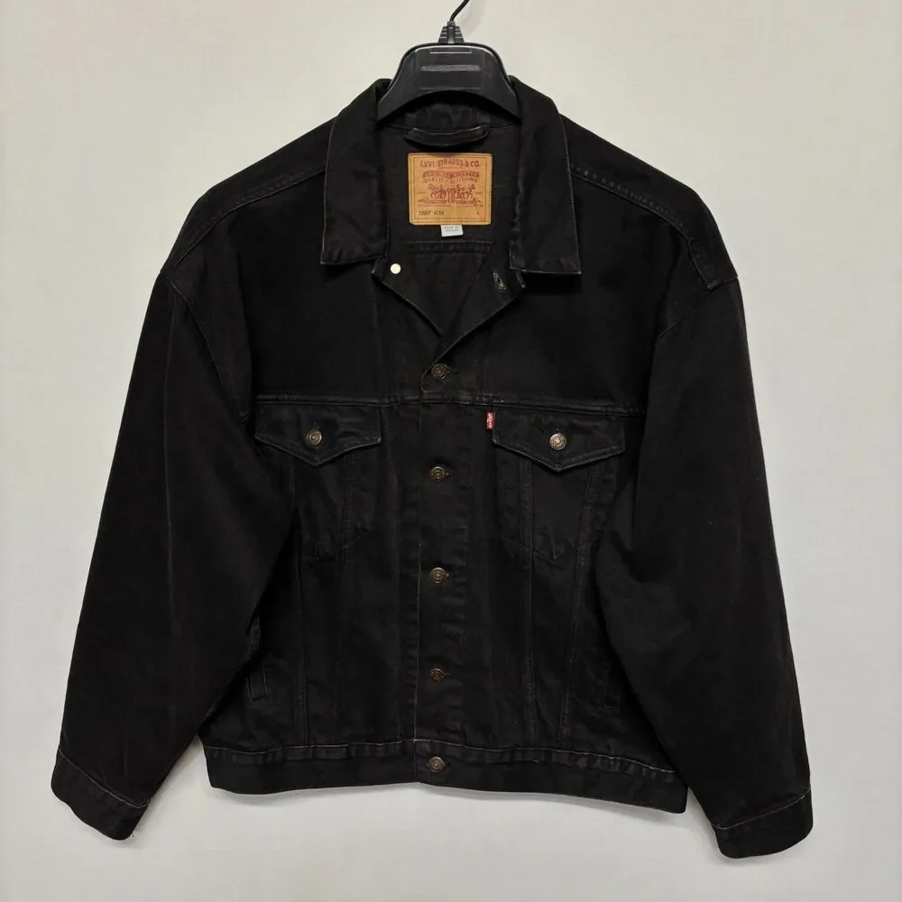 Vintage Levi's 70507 4159 Men Black Denim Trucker Jean Jacket Size Large C130 20